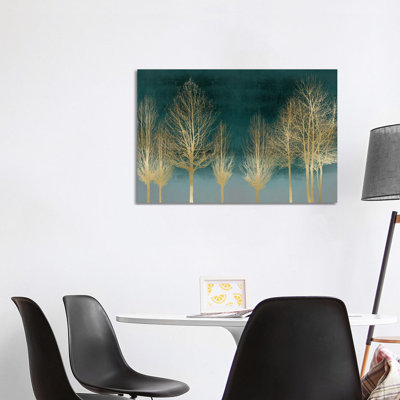Gold Forest On Teal by Kate Bennett - Wrapped Canvas Painting