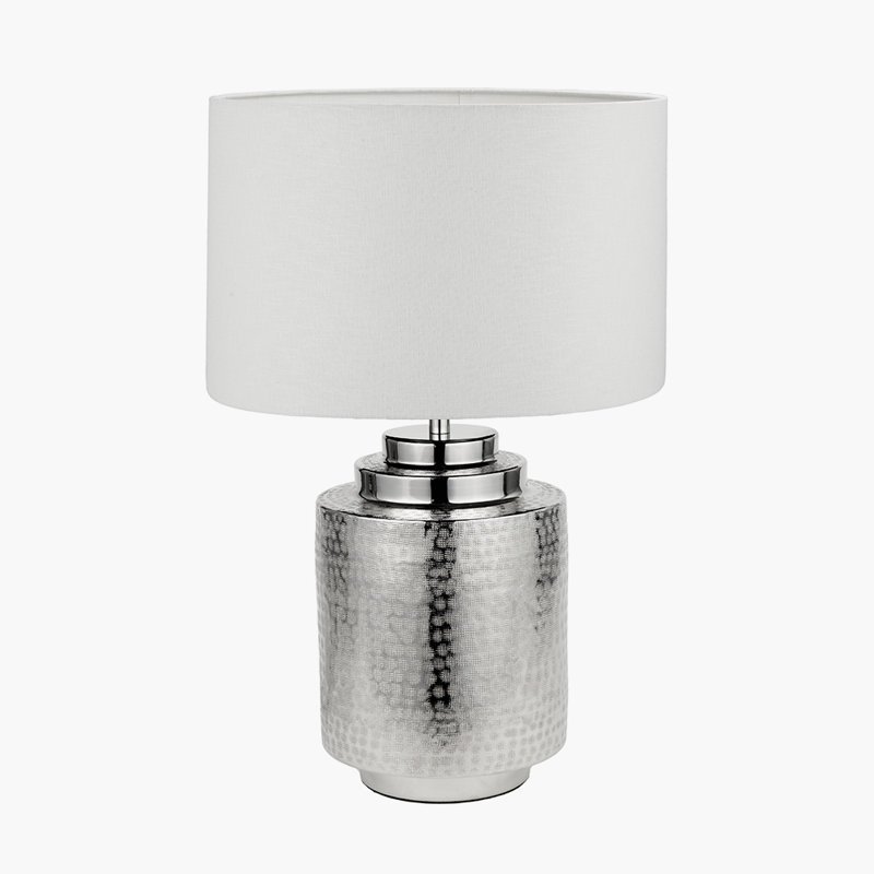 Metal Table Lamp, 26.38" H x 15.75" W x 15.75" D, White, Silver