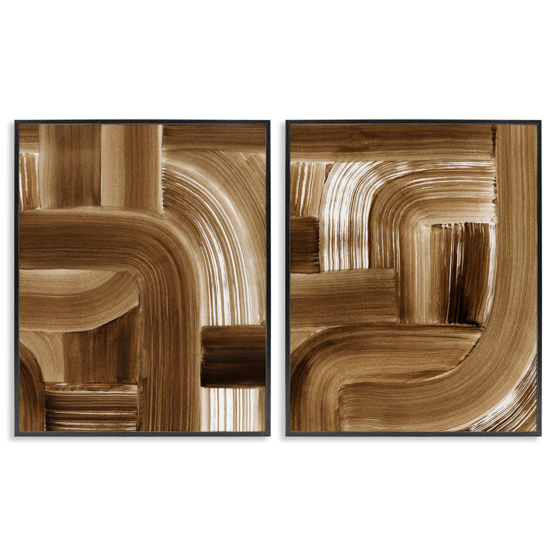 «Gentle Brown Brushstrokes», ensemble de 2 giclées encadrées par Grace Popp, Giclée encadrée noir minuit, H 14 po x l 11 po