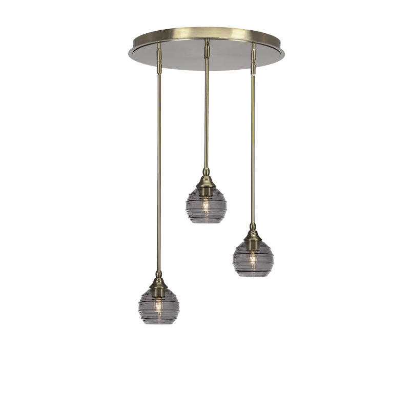 Luminaire suspendu grappe suspendu 3 lumières Empire, Laiton New Age