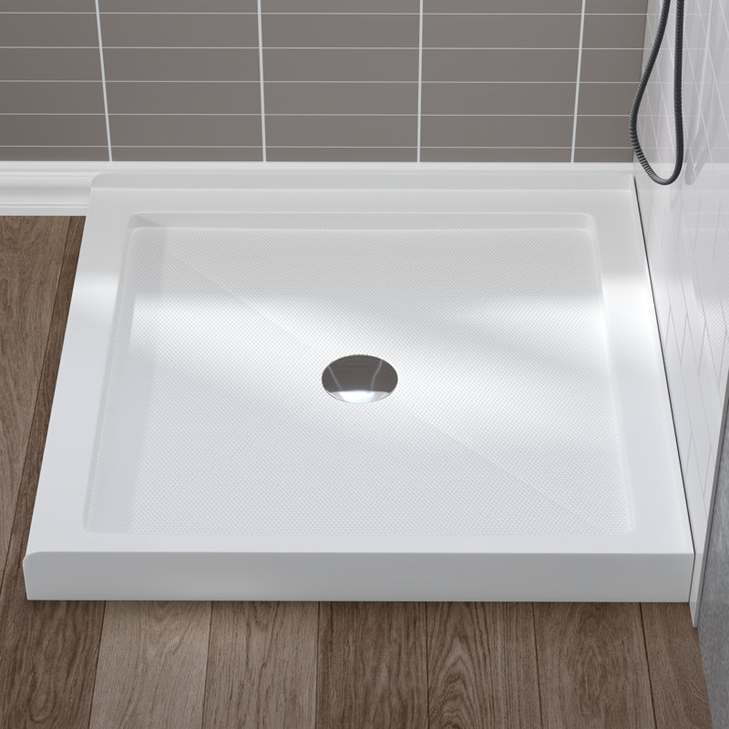DeerValley 35" L x 35" W Square Shower Base Pan Single Threshold White Acrylic Center Drain, Non-slip Design