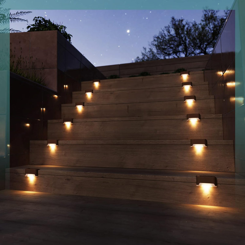 Stainless Steel Solar Powered Integrated LED Step Light Pack, White, 12 Pack