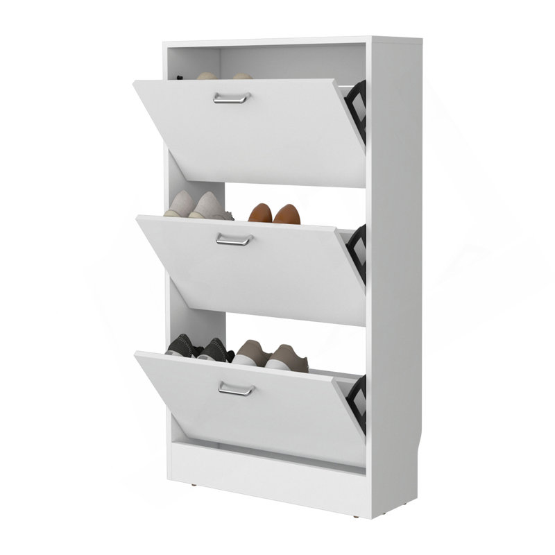 Range-chaussures, 3 compartiments rabattables, conception verticale mince, organisateur, blanc, Blanc