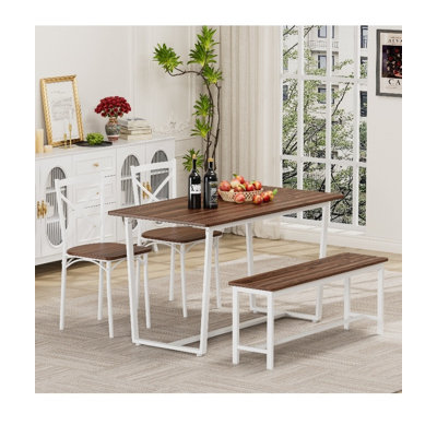 4-Piece Industrial Table & Chair Set - With Backrest, Solid Construction for Dining/Living Room