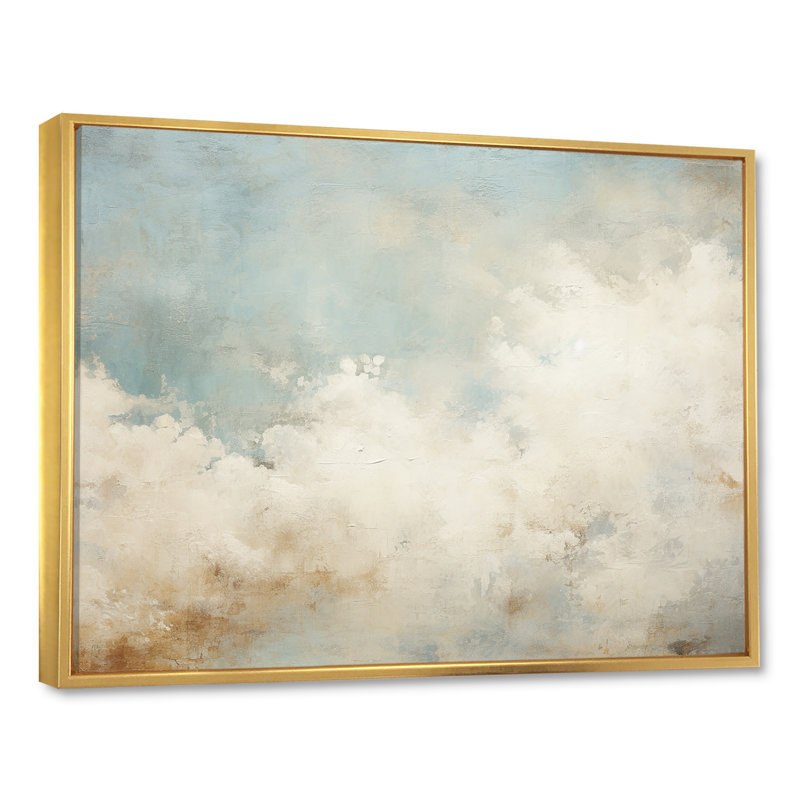Nuage de minimalisme beige sur toile, 30" H x 40" W x 1.5" D, Cadre flottant doré
