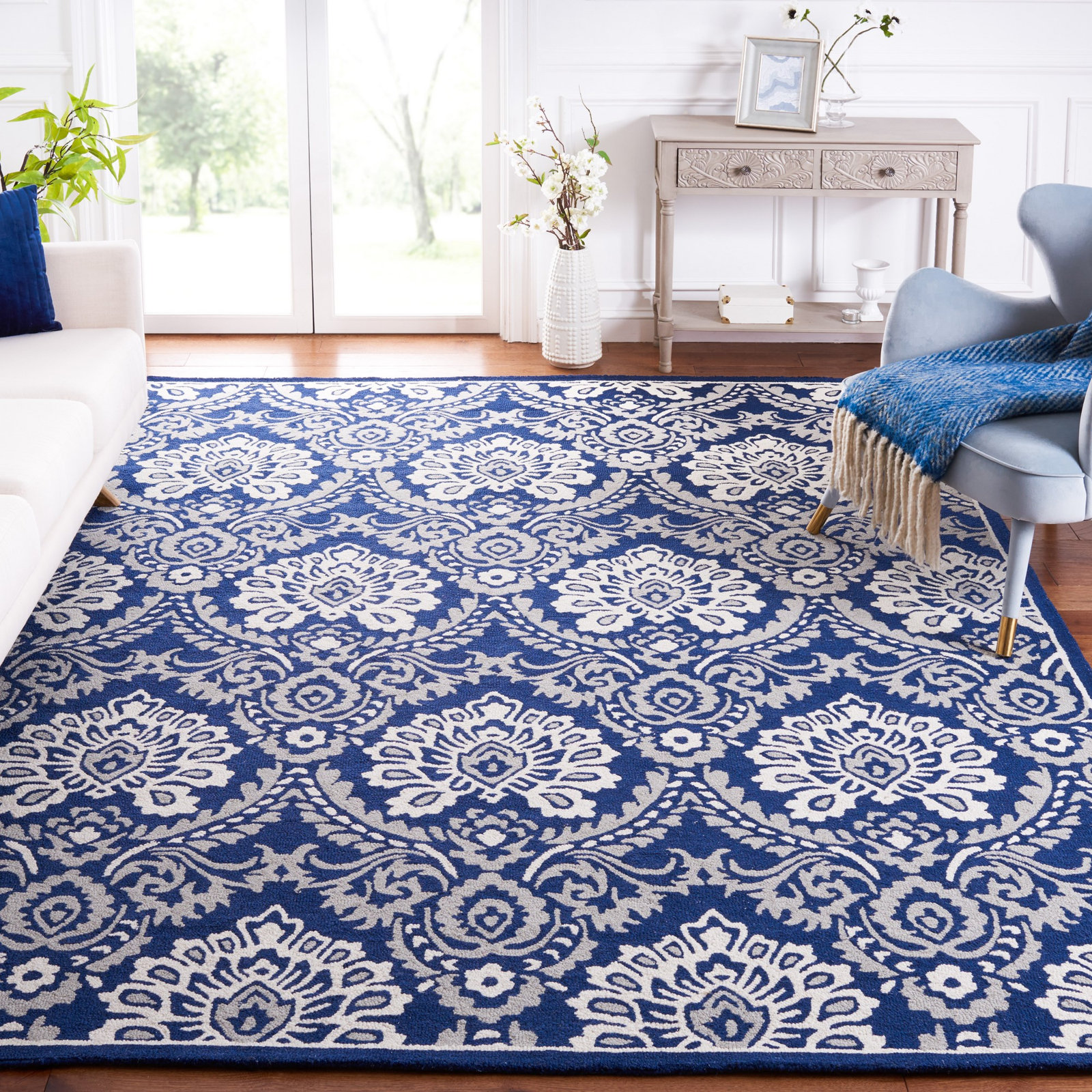 Tansy Navy Ivory Hand-Tufted Wool Rug, Rectangle 9' x 12'