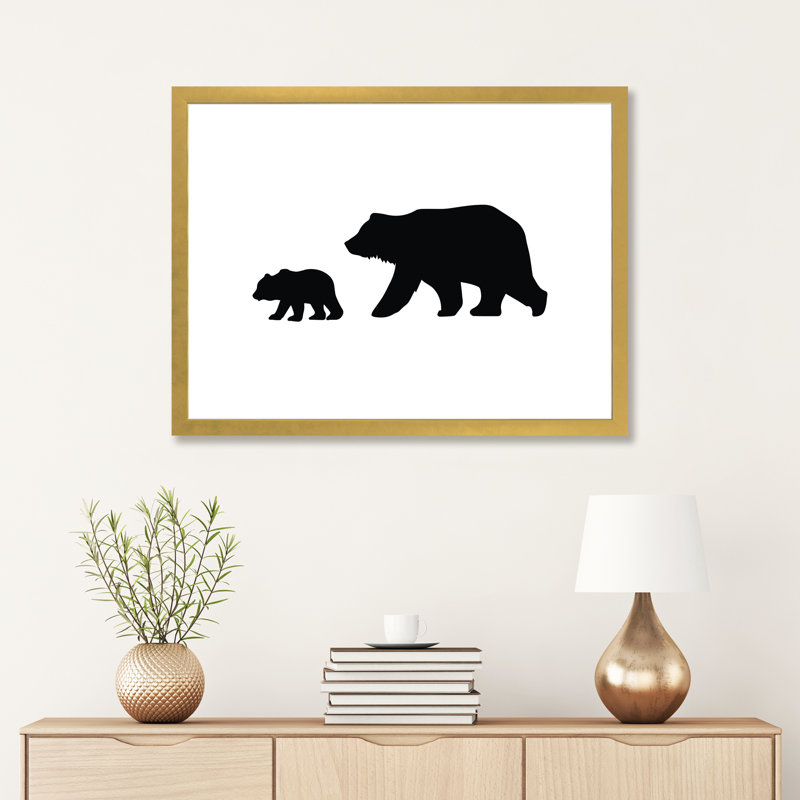 «Big and Small Bear Landscape Black Novelty», reproduction d'art graphique, H 24 po x l 32 po x P 1 po, Papier encadré doré