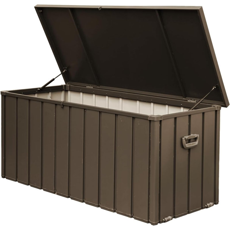 Kazoo 120 Gallons Water Resistant Resin Lockable Deck Box, Dark Brown, 24.69" D