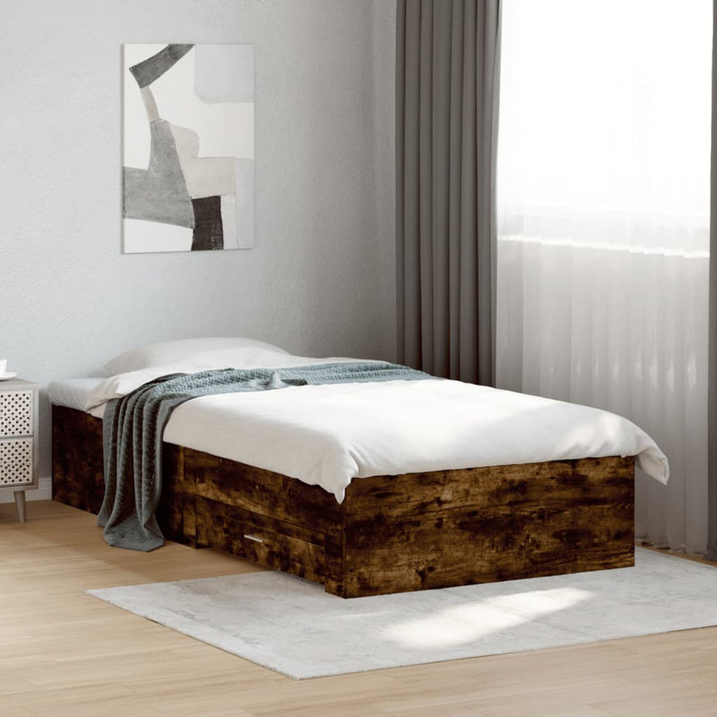 Vidaxl Bed Frame With Drawers Engineered Wood, Smoked Oak, 100 x 200cm