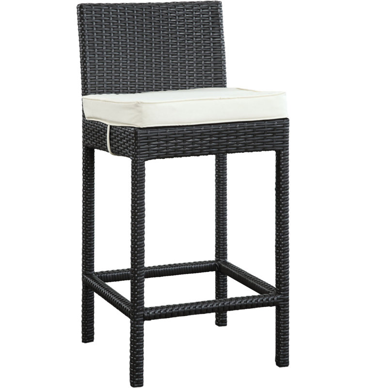 Lift 20" Espresso White Wicker Rattan Outdoor Patio Bar Stool
