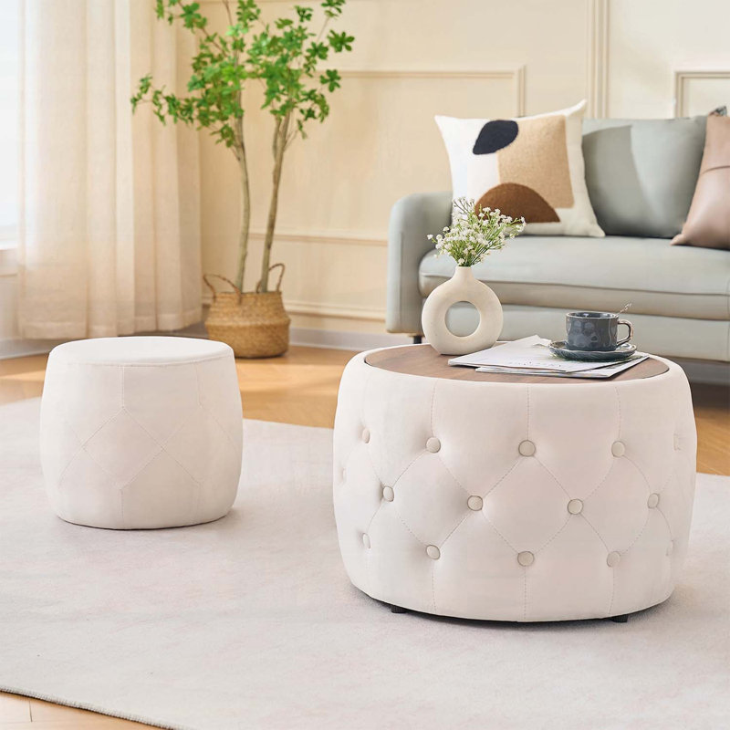 Repose-pieds polyvalent seulement, Velours, Beige