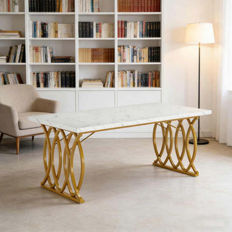 Table de salle à manger moderne 63 "avec plateau en faux marbre pour 4 à 6 personnes