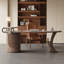 Bureau en bois massif et pierre de forme libre noisette-832206900