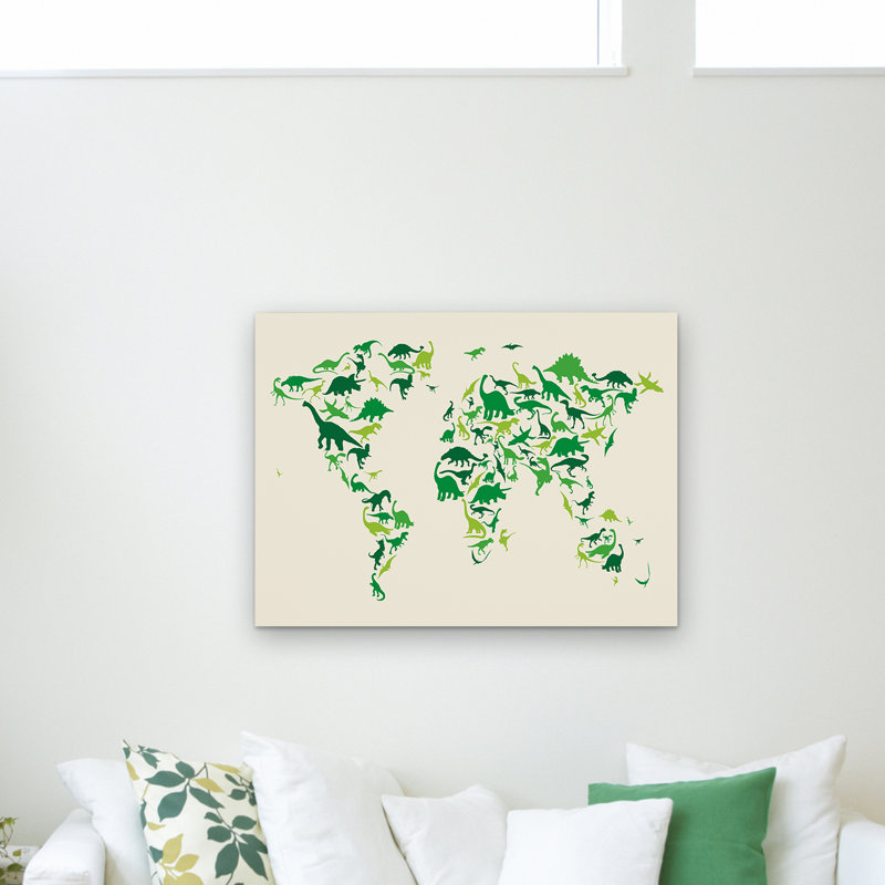 « dinosaur world map », impression sur toile, H 18 po x l 24 po x P 2 po