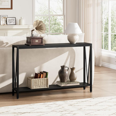 Geron Console Table, 2-Tier Entryway Table with Storage, 43" Narrow Sofa Table with V Design, Industrial Console Table for Entryway