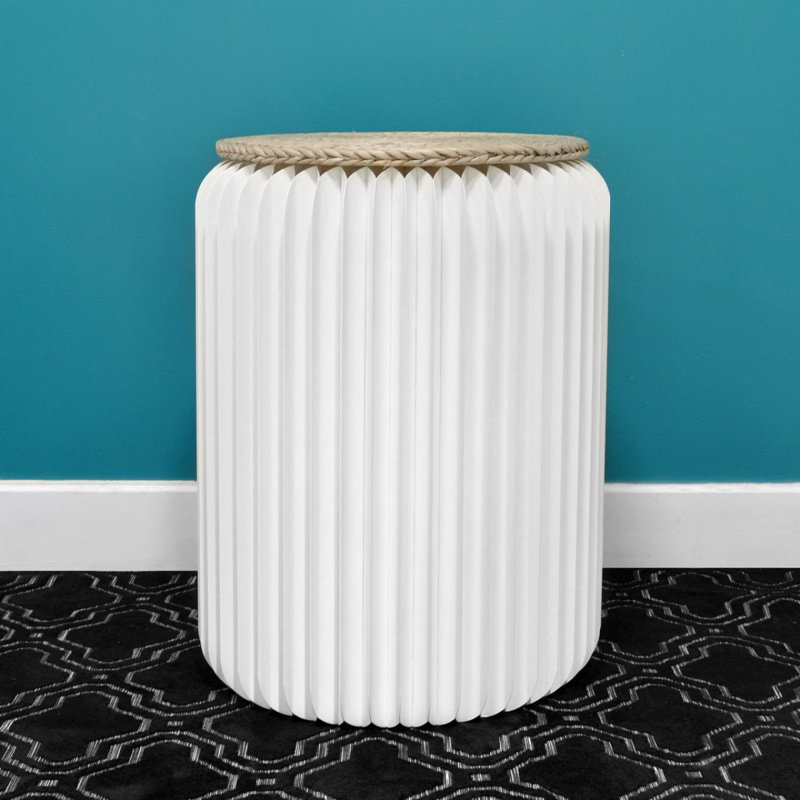 Cardboard Accent Stool, White/Brown