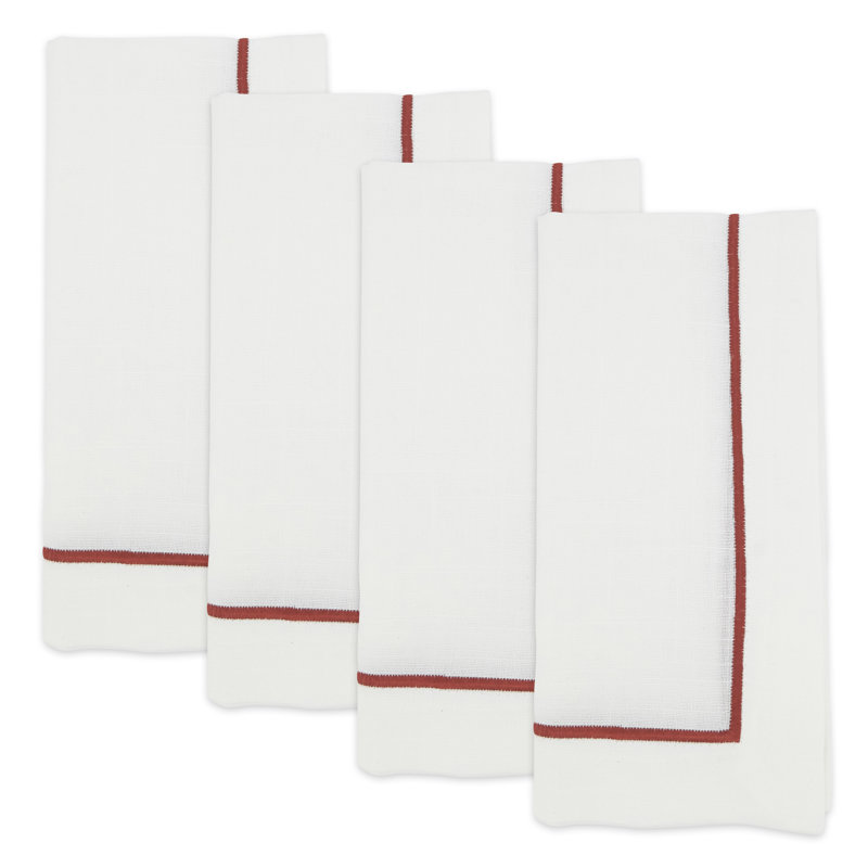 Odelle Embroidered Line Design Dinner 4 Piece Napkin Set, Rust