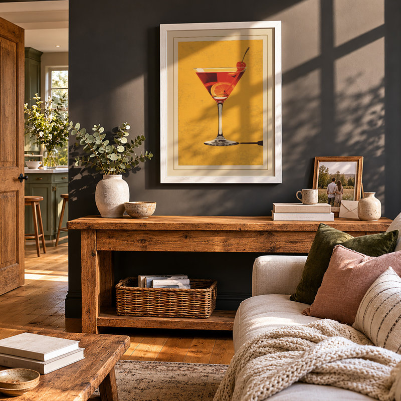 Martini at Sunset Retro - Framed Print, A4 - 29.7 x 21.0 cm, White