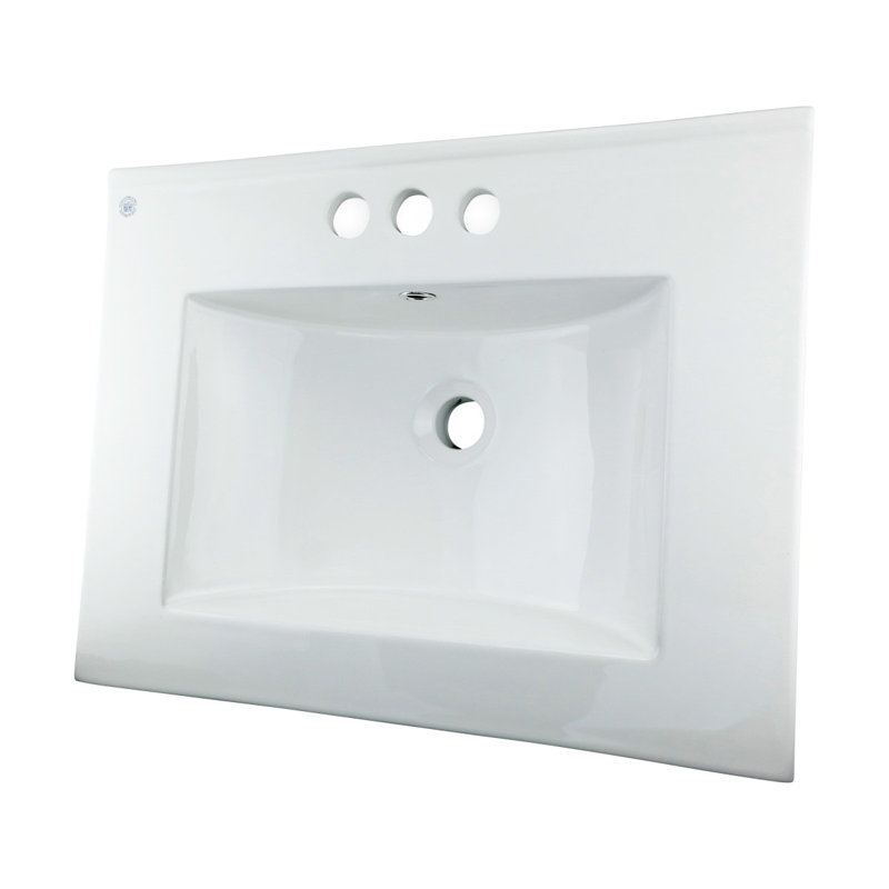 White Ceramic Rectangular Drop-In Bathroom Sink with Overflow