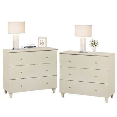 Nightstands With 3 Large Drawers For Bedroom, Set Of 2 Modern Wooden Closet Storage Organizer
