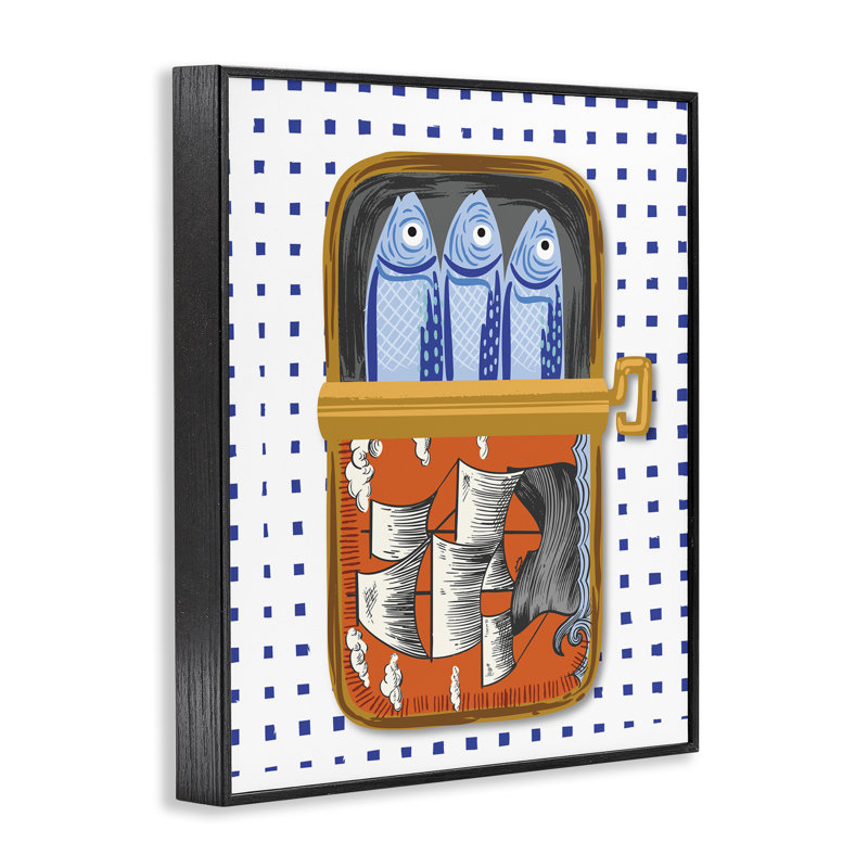 Estampe numérique rétro de sardines nautiques encadrées, design par Arrolynn Weiderhold, H 20 po x l 16 po