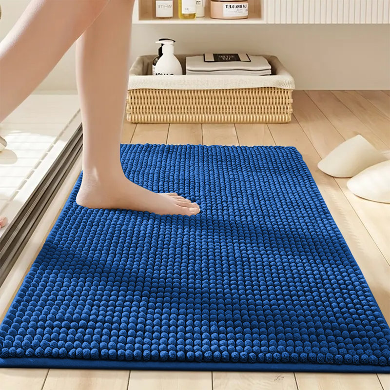 Neance Rectangle Non-Slip Bath Mat Chenille doormat , Navy, 50cm W x 80cm L