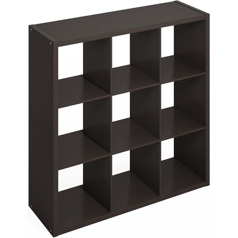 Simple Open Back Cube Storage Organizer, Standing Shelf, 9-Cube, Dark Oak