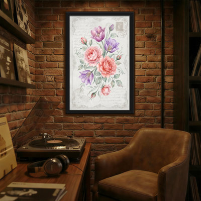 Bouquet de plantes et de fleurs sur fond de script rétro