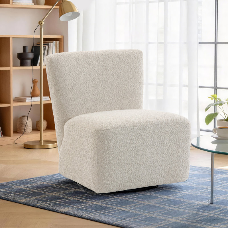 Upholstered Armless Swivel  Square-shaped Accent Chair, Beige
