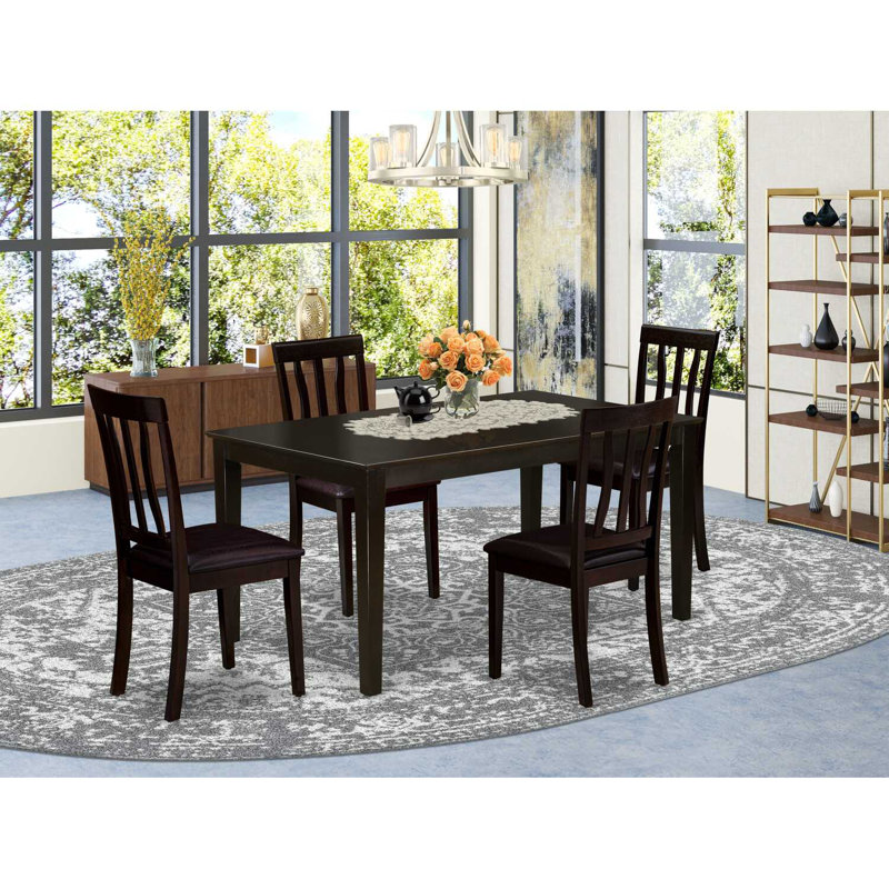Ensemble de table de cuisine 5 pièces pour 4 personnes comprenant une table de salle à manger rectangulaire et 4 chaises de salle à manger en similicuir, Cappuccino