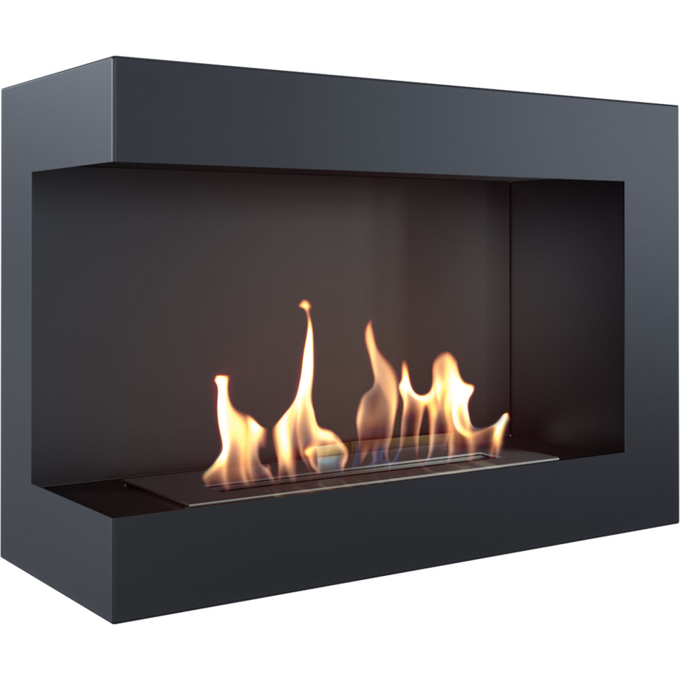 Corner Wall-Mounted Ethanol Fireplace Delta Black, Left-Sided