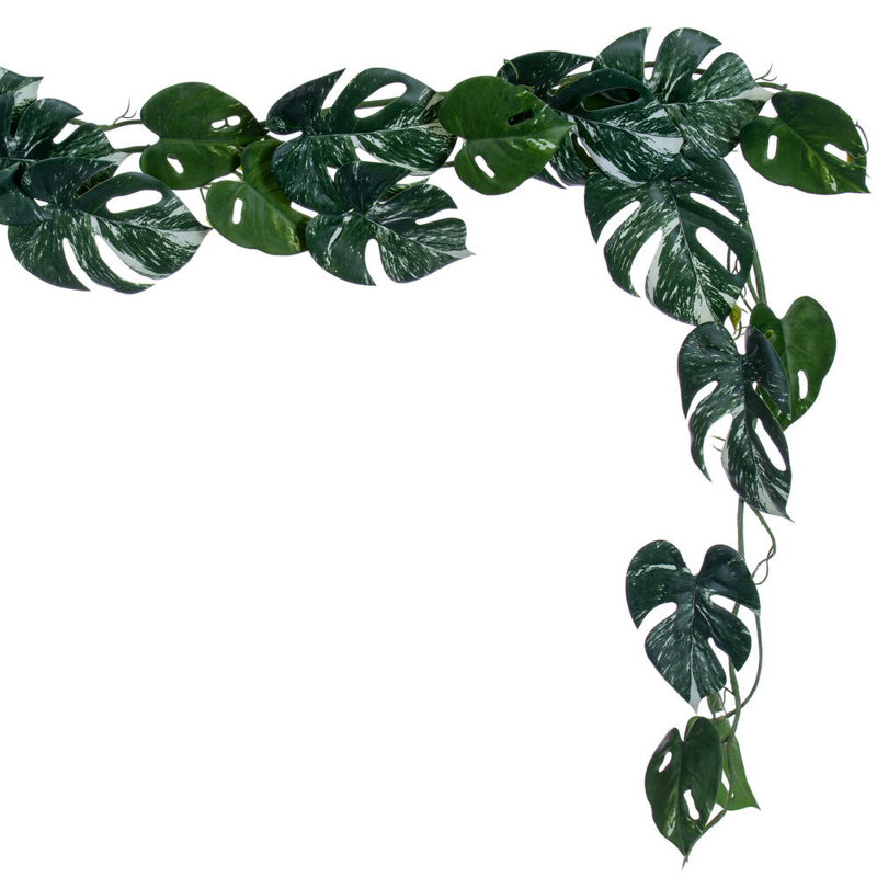 Vickerman 71" Artificial Green Monstera Garland. Maintenance free.