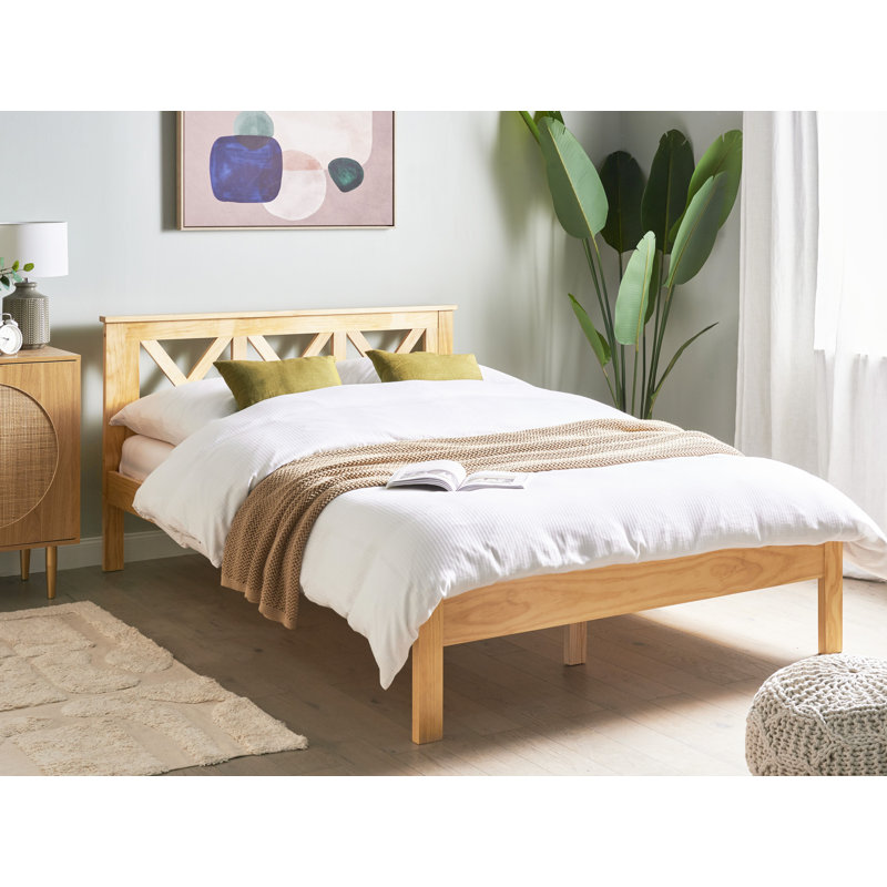 Zarah Solid Wood Bed, European Double (140 x 200 cm), Light Brown