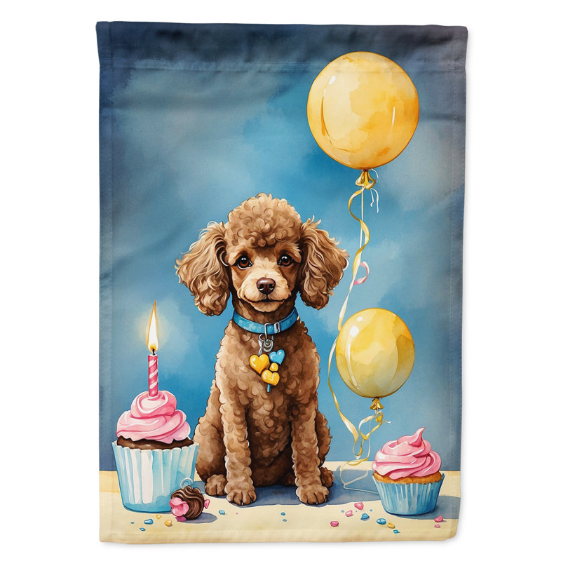 Drapeau de jardin «Happy Birthday», Caniche chocolat