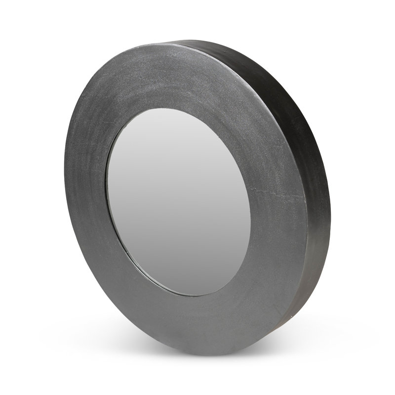 Zayvien Aluminium Frame Round Wall Mirror, Antique Gray