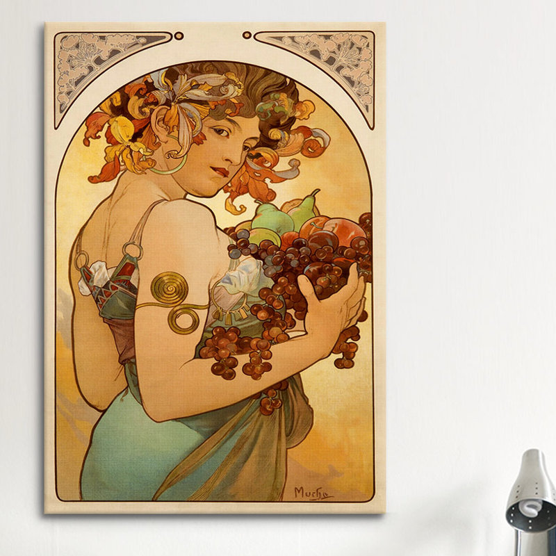 «Fruit» par Alphonse Mucha, reproduction d'art sur toile, H 60 po x l 40po x P 1,5 po, Toile tendue, Pas de tapis