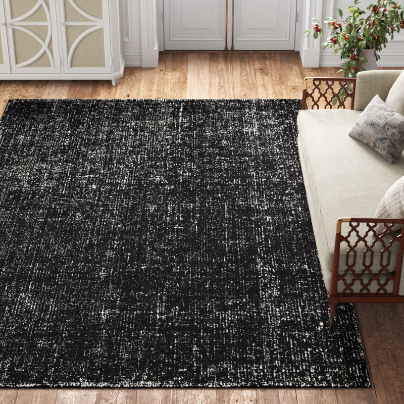 Tapis noir / blanc touffeté à la main Emma, Rectangle 9 pi x 12 pi