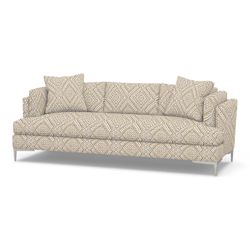 Aiden Upholstered 90.5'' Sofa, Polished Stainless, Perigold Iguazu Camel