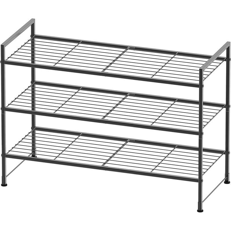 Black Metal 9 Pair Stackable Shoe Rack