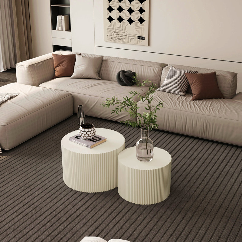 Ensemble de table basse gigogne à rayures Wave pour salon, chambre à coucher (ensemble de 2 pièces), Beige