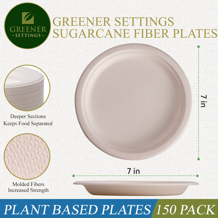 50 Count 100% Compostable 6-Inch Plates EcoQuality - Natural