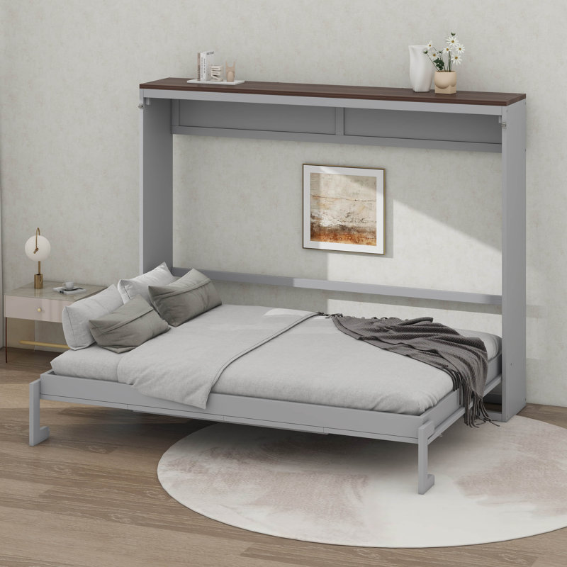 Lit escamotable avec station de charge USB, armoire murale escamotable en bois Murphy, Grey