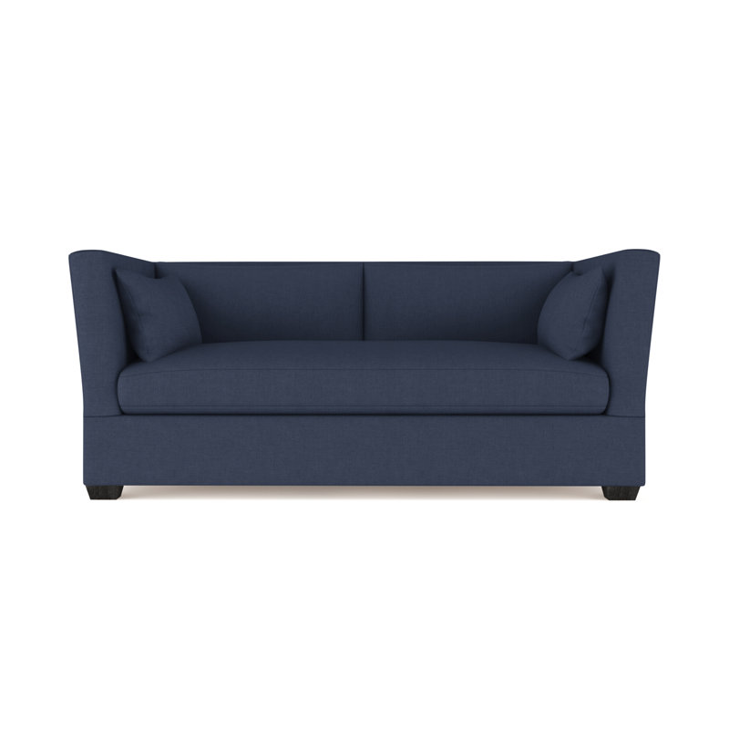 Rivington Flare Square Track-Arm Loveseat, Ebony, Box Weave Linen Blue Print, 31" H x 72" W x 37" D