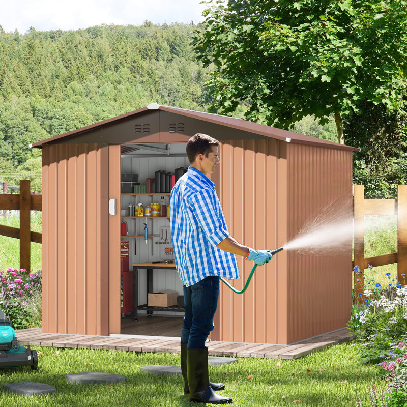 Remise de rangement pour outils l 8 pi x P 6 pi avec plancher, portes coulissantes verrouillables et évents, Café