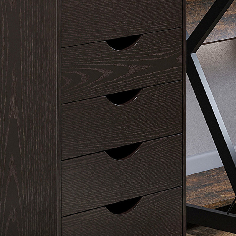 Nordic Style 5 Drawer File Cabinet, Brown - Functional Storage Option For Office & Home Minimalist Elegant And Space