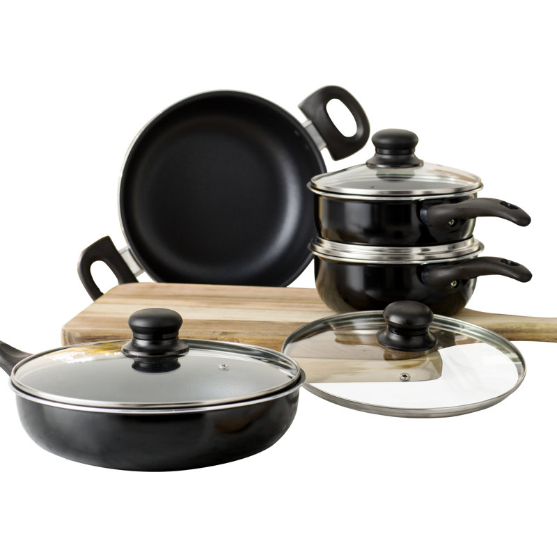8 - Piece Non-Stick Aluminum Cookware Set, Black