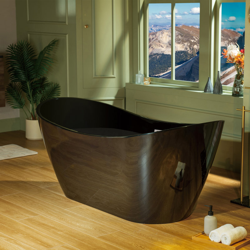 67'' x 32'' Freestanding Soaking Acrylic Bathtub, Brushed Nickel, Glossy Black