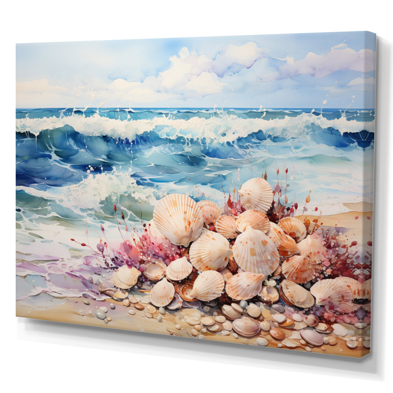 «Beah Beach Tranquil Tide Pointillism I», reproduction d'art sur toile, 16" H x 32" W, Toile tendue