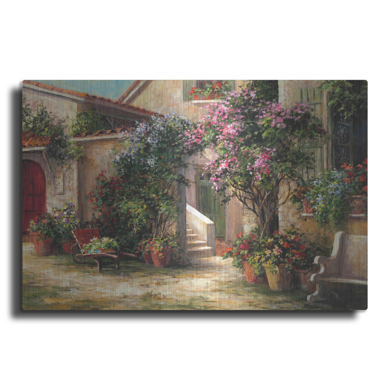 «Garden Courtyard» par Art Fronckowiak - reproduction d'art sur métal sans cadre, H 16 po x l 12 po x P 0,13 po