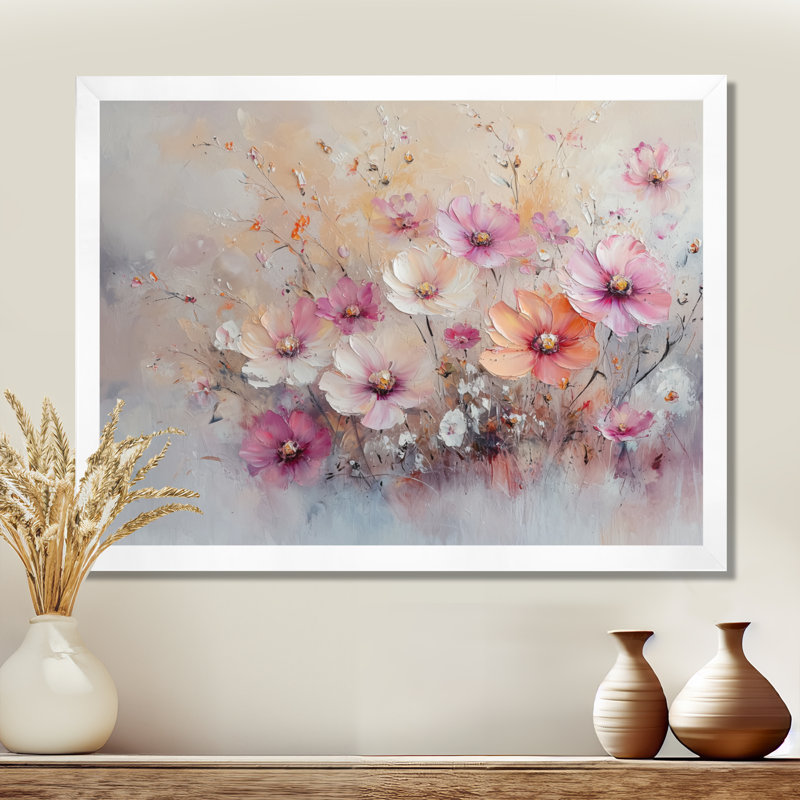 «Ingiberg Sunset» aux couleurs roses pastel, fleurs sauvages, H 12 po x l 20 po, Reproduction encadrée d'une seule photo